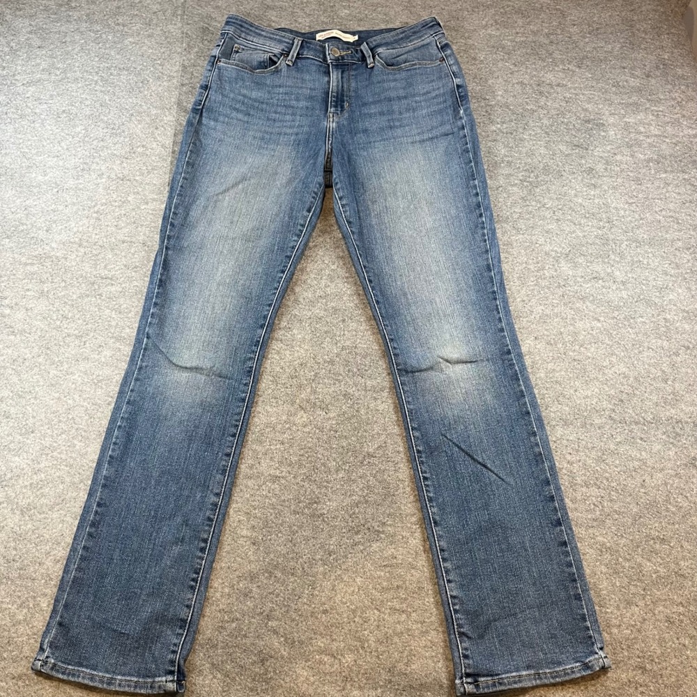 Levi Strauss Womens Mid-Rise Straight Jeans Blue Denim Casual 8M W29 L30 Stretch